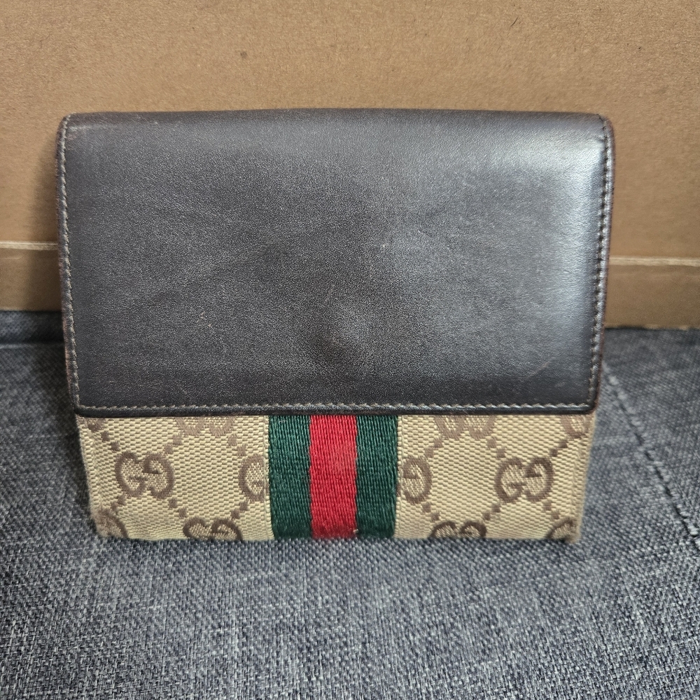 Gucci Monogram Wallet with Red and Green Stripe - Picture 1 of 13